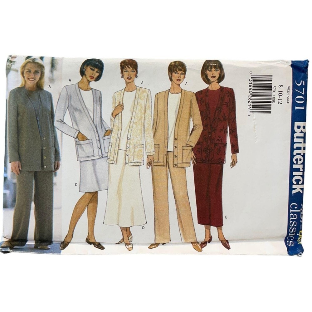 Butterick 5701 Women's Sewing Pattern Cardigan Dress Top Skirt Pants Size 8-12